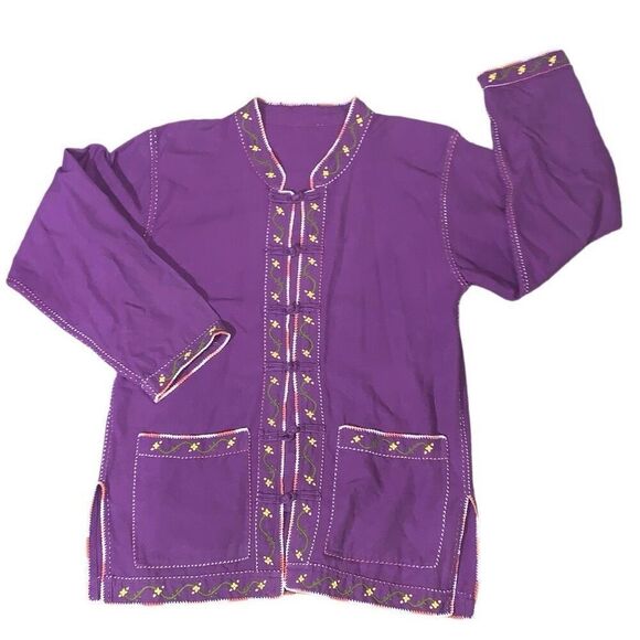 Womens Size Large Embroidered Toggle Button Front Cardigan Sweater Purple Floral - Picture 1 of 4